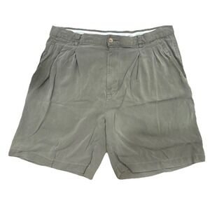 Baracuta Chino Shorts Mens 36 Green Silk Pleated Relaxed Lightweight Pockets